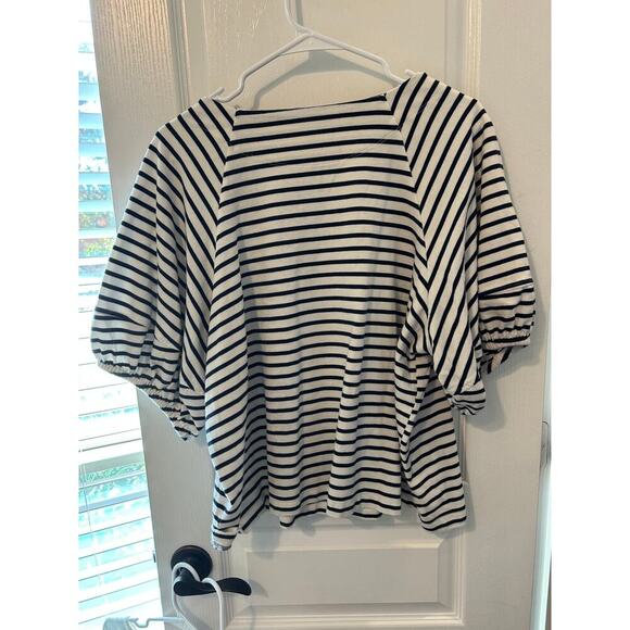 Set of 3!  Free Assembly red, blue and white striped and white puff sleeve knits - Picture 6 of 12